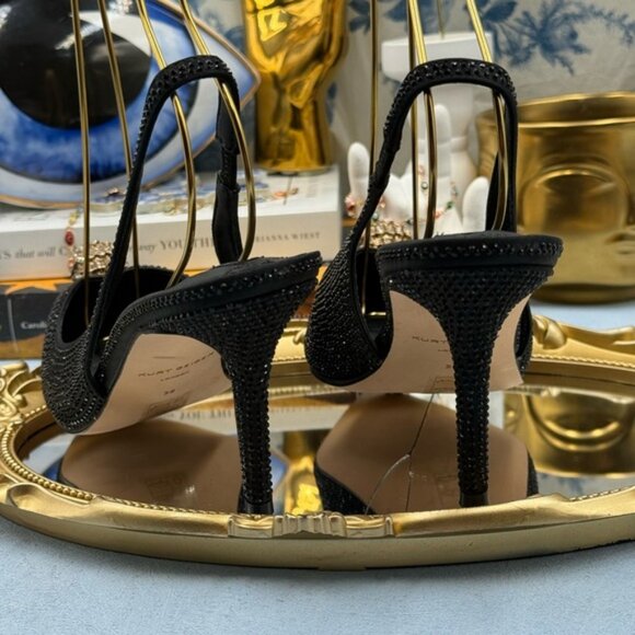 🆕 KURT GEIGER LONDON 🧿 NWOB Belgravia Black Crystal Sling Back Heel, Sz 38 7.5 - Picture 8 of 16